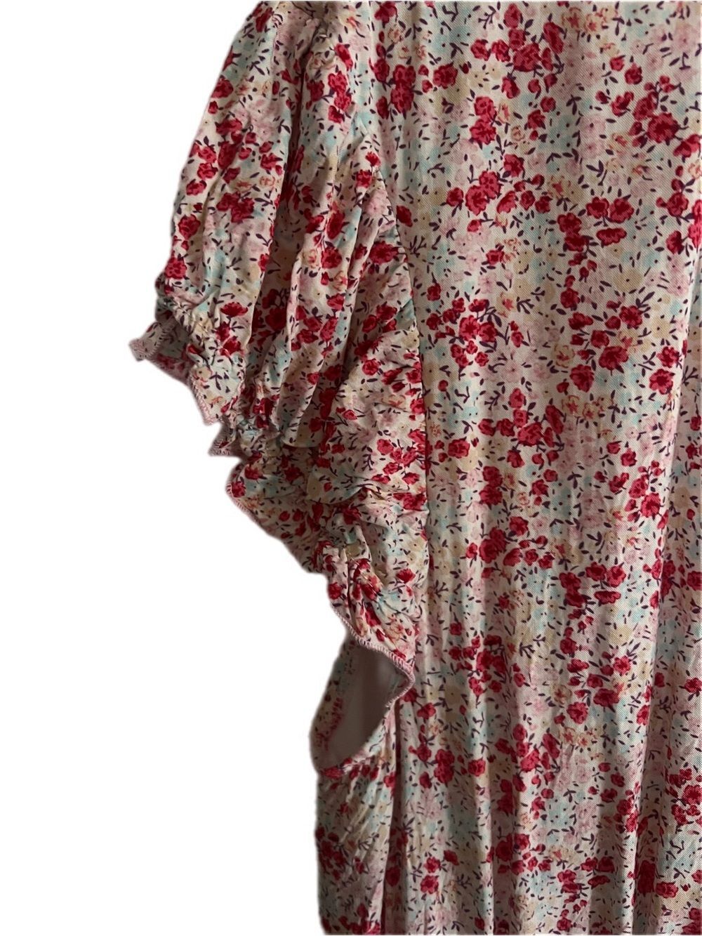 Kirundo Light Pink Blue Floral Tiered Ruffle Sleeve Midi Dress Cottagecore - Picture 7 of 11